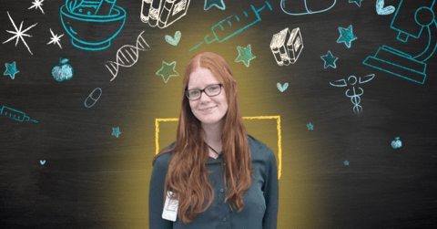 Megan MacGregor smiling in front of health icons